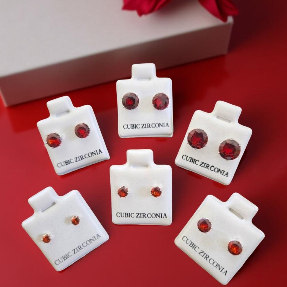 RED CZ Stainless Steel 6-Pair Earring Bundle